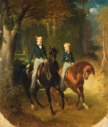 Louis-Philippe d&39;Orleans (1838-94) Conde de Paris e seu irmão, Robert d&39;Orleans (1840-1910) Duc de Chartres no Parc de Claremont, c.1849